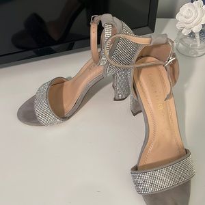 Chase + Chloe Gray Suede Rhinestone Heels